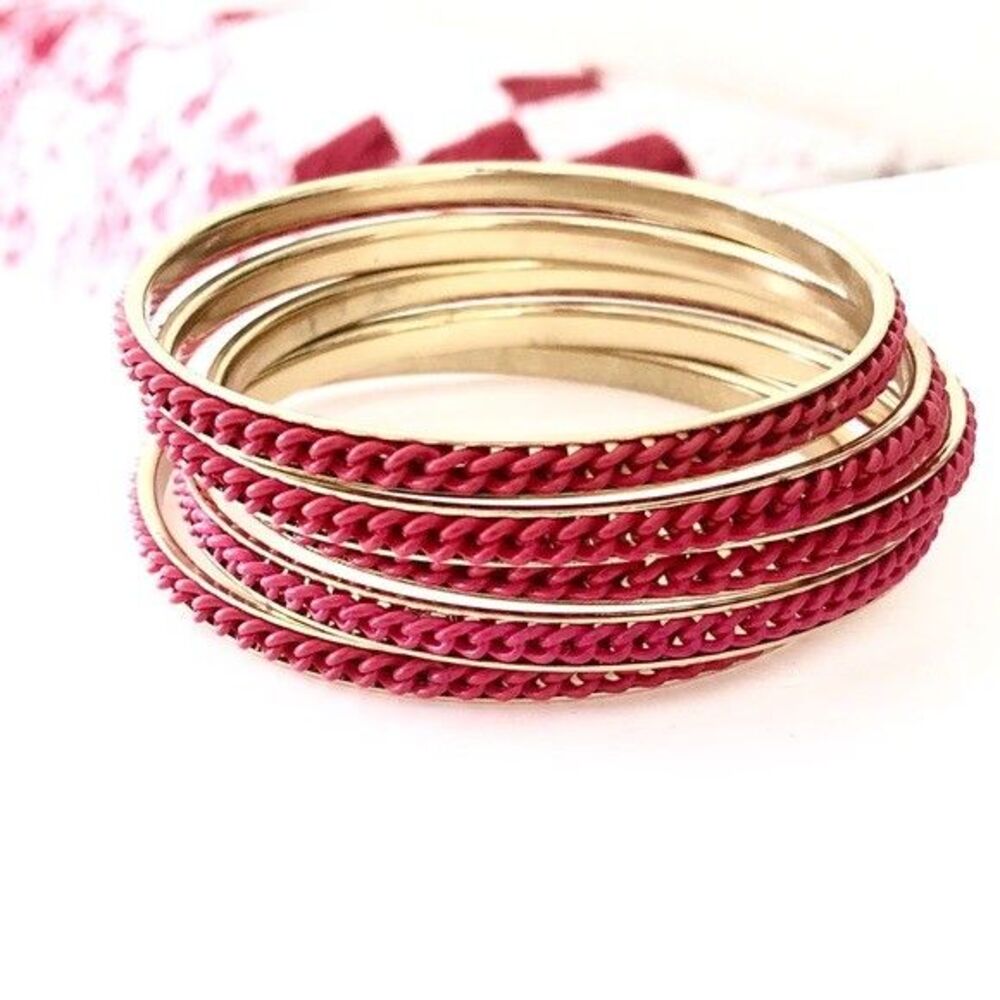 Lee Angel Womens Color Therapy Enamel Braid Bangle Bracelet NWT 129 set of 5 RED